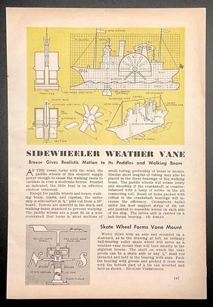 "Sidewheeler Weather Vane" Animato Whirligig 1944 Come Costruire PIANI - Immagine 1 di 1