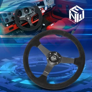 NRG Innovations RST-037MB-S 350mm 1" Dish 3-Spoke Suede Wrapped Steering Wheel - Picture 1 of 6