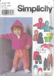 Simplicity Pattern #5316-Baby Overalls-Jacket/Vest-Pants-Knit Top-Hat Sz XXS-L - Picture 1 of 1
