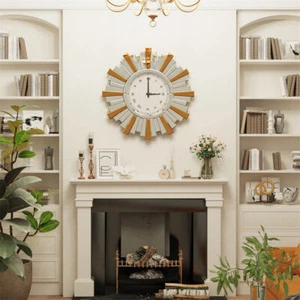 3D 24" Round Sunburst Mirrored Wall Art Clock Modern Roman Living Room Bedroom - Picture 1 of 13