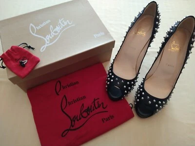 Christian Louboutin Very Prive Studs 120 Nappa Leather Peep Toe Heels - Image 1 of 4