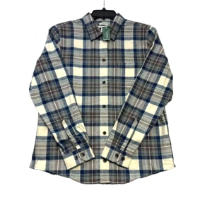 LL BEAN Women's Scotch Plaid Flannel Sz S Shirt Indigo Tartan Relaxed Fit NWT - Picture 1 of 5