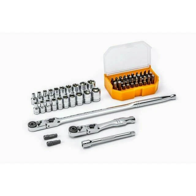 GearWrench 81039 1/4 in. Drive 6-Point SAE/Metric Slim Flex-Head Ratchet and Socket Mechanics Tool Set 55-Piece
