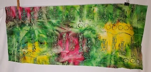 Resto di tessuto trapuntato Batik 100% cotone 1/2 iarda 18"x44" verde rosa giallo - Foto 1 di 3