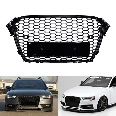 Honeycomb Mesh Front Bumper Grille Black For Audi A4 B8.5 S4 RS4 Style 2013-2016 - Image 1 of 4
