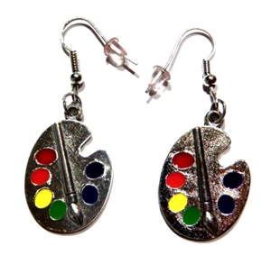 HYPOALLERGENIC ARTIST PALLET EARRINGS rainbow paints painter art teacher Y3 - Picture 1 of 2
