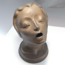 Art Deco 1920s Metal Statue Sculpture Fixture Decoration Woman Face Tobacciana