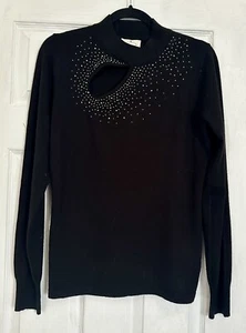 NWT EMBER EMBELLISHED BLACK sweater rhinestones long sleeve bodycon Large - Picture 1 of 4