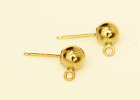 1 pair 14k Solid Yellow Gold Shiny Ball Stud Earring w/ Ring 3, 4, 5, 6 mm