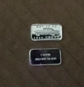 2 -1957 Chevy 1 Gramm .999 Feinsilberbarren tolles Geschenk oder Sammlerstück! Rev It - Bild 1 von 1