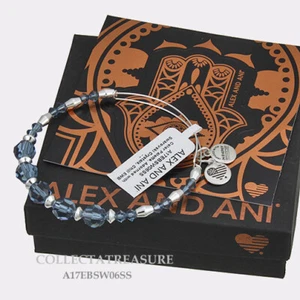 Auténtico Brazalete de Plata Brillante Alex and Ani Chill con Cuentas Swarovski - Imagen 1 de 1