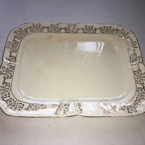 Vintage Edwin M Knowles China 11x14 Rectangle Serving Platter 22 Kt Gold - Picture 1 of 7