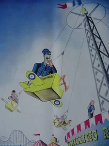 1941 Original Colour Print WW2 RAF PILOT & SPITFIRE FAIR GROUND RIDE - Picture 1 of 2