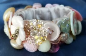 Bracelet SILK ELASTIC BAND - BUTTONS Hand made USA - Custom Buttons -GREAT GIFT - Picture 1 of 12