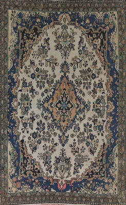 Vintage Floral Traditional Handmade Wool Hamedan Living Room Area Rug 7x10 - Image 1 of 4