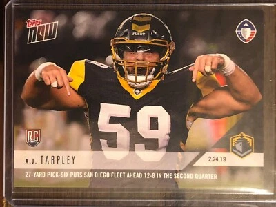 2019 Topps Now AAF #18 A.J. Tarpley San Diego Fleet RC - Image 1 of 2