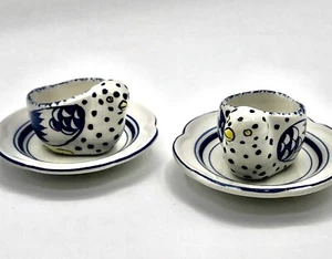 Tiffany & Co Portugal Eierbecher Baby Küken Set Menge 2 weiß blau & gelb Vintage - Bild 1 von 15