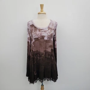LOGO by Lori Goldstein Long Sleeve Swing Top Tunic w/Lace Hem Mauve Brown Size M - Picture 1 of 14