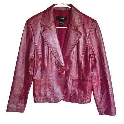 Blazer Alfani Cuero Genuino Frambuesa Brillo Mujer L Mejor Se Ajusta M S Chaqueta Foto 1 de 4