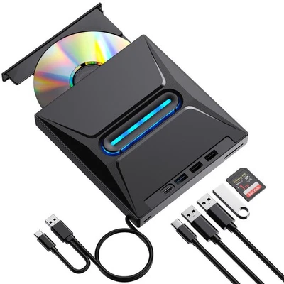Externes CD/DVD Laufwerk USB-3.0+Type-C Brenner Player,Für-PC-Laptop Windows 11 - Bild 1 von 4