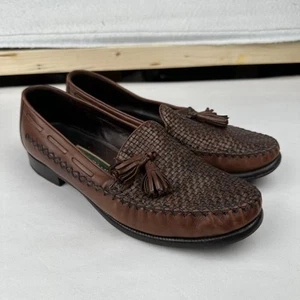 Cole Haan Loafers Women’s Size 8 B Woven Leather Tassel Round Apron Toe Brown - Picture 1 of 9