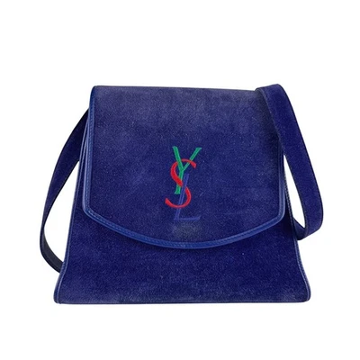 Auténtico Bolso de Hombro YVES SAINT LAURENT Gamuza Azul - z6605 Foto 1 de 4