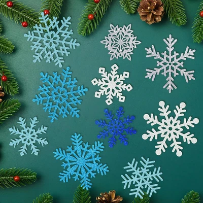 Зимние вырезанные снежинки блестящие бумажные украшения - 50 шт. синие и серебряные... - Изображение 1 из 4