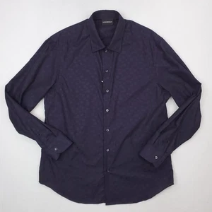 Emporio Armani Dress Shirt Mens XL Navy Jacquard Check Long Sleeve Button Front - Picture 1 of 15