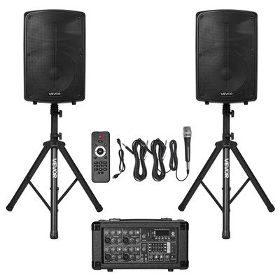 VEVOR 2 X 10in Speakers PA System 800W Mixer Wireless Bluetooth Mic for DJ Party