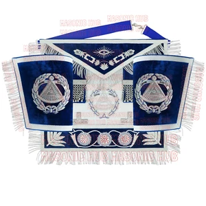 Masonic Grand Master Sheep Apron & Cuff w/ Compass & Square, Eye, Laurel Wreath - Picture 1 of 15