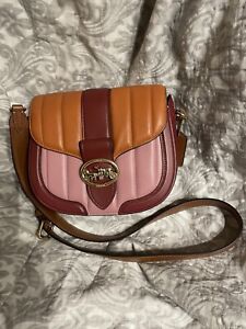 Authentic Coach Saddle Bag Leather Crossbody in (IM/True Pink Multi)