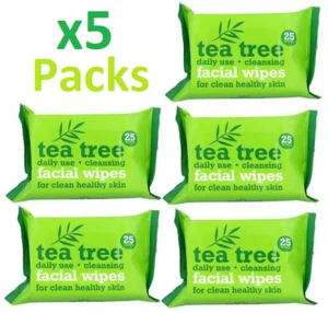 Tea Tree Daily Use Face Cleansing 25 Wipes 5 packs - Picture 1 of 1