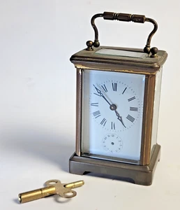 Antique French Carriage Alarm clock with key Runs and keeps time - Picture 1 of 8