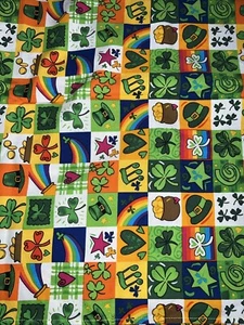 Shamrocks, Clovers, Pots of Gold Cotton Fabric 8 Feet Long X 19.75 Wide - Picture 1 of 1