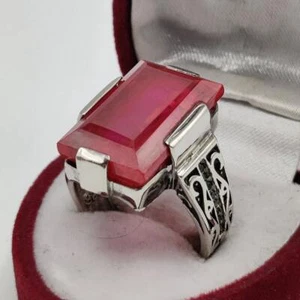 Lab Created Ruby Ring Handmade Ruby Sterling Silver Ring and Earrings for Women - Picture 1 of 9