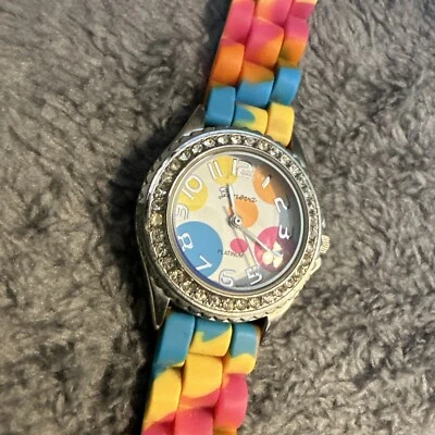 Geneva Platinum No 7854E Japan Movt Stainless Steel Rainbow Rubber Band - image 1 of 4