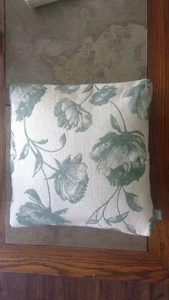 POD Throw Pillow Goose Feather Down Cream & Green Floral Used - Picture 1 of 8