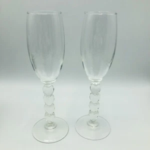 Vtg Heart Stemware Champagne Flute Set Valentines Day Wedding Love Glass - Picture 1 of 10