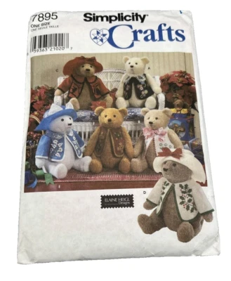 VTG Simplicity Crafts Sewing Pattern Elaine Heigl Designs Teddy Bears 7895 Bear - Image 1 of 4