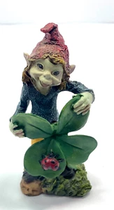 Irish Pixie Goblin Elf with Four Leaf Clover and Lucky Lady Bug Small Resin READ - Picture 1 of 15
