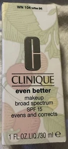 Clinique Even Better Makeup Broad Spectrum Spf 15, WN 104 Toffee, 1oz Nib. - Picture 1 of 5