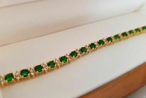 9 CT Round Cut Simulated Emerald Diamond Tennis Bracelet 14K Yellow Gold Finish