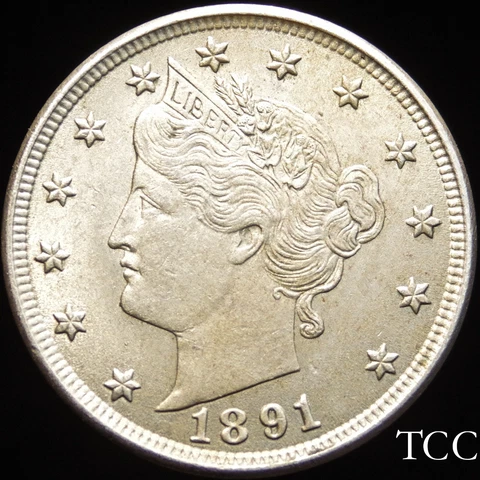 1891 LIBERTY V NICKEL ~  INCREDIBLE ORIGINAL 5c COIN ~ FREE SHIPPING ~ TCC Cover