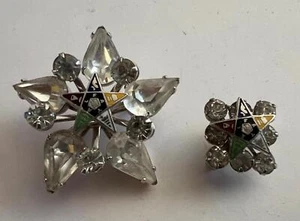 2 Vintage OES Order of the Eastern Star FATAL Rhinestone Brooch Pin - Picture 1 of 6