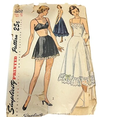 Vintage Simplicity 2602 Lingerie French Knickers Brassiere Bust 38 1950s Sewing - Image 1 of 3