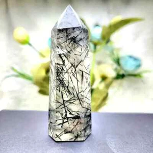 Natural Black Tourmaline Quartz Tower Point Wand Obelisk Healing Stone Mineral - Picture 1 of 4