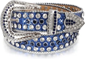Men Women Rhinestones Belt Ladies Cowboy Studded Leather Belt Diamond Waist Belt - Picture 1 of 23