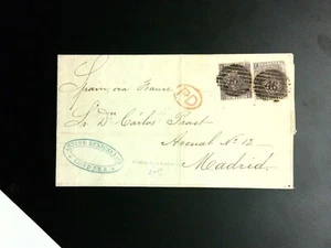 GB Postal History: 1865 Folded Letter; 6d #45 (x2); To Madrid, Spain Via France - Picture 1 of 3