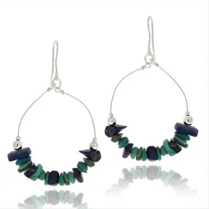 925 Silver Denim Lapis & Lab Created Turquoise Chips Earrings - Picture 1 of 3