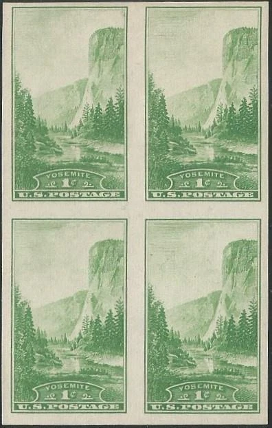 Block of 4 - Scott 756 - Imperf. NGAI - 1 cent - Yosemite - 1935 - MNH - Image 1 of 1